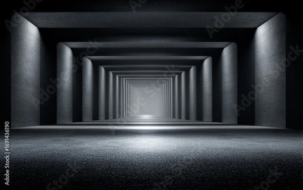 Fototapeta Long and Narrow Tunnel with Lights on the Sides