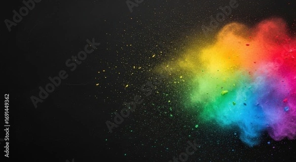 Fototapeta Vibrant explosion of rainbow-colored powder against a black background, creating a dynamic visual impact
