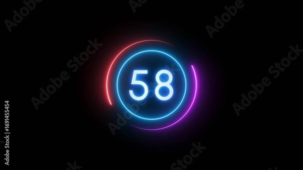 Fototapeta Countdown timer 58 seconds. Neon countdown number illustration.