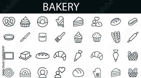 Fototapeta Bakery Icon Set for Baking Tools, Pastry Items, and Culinary UI Design