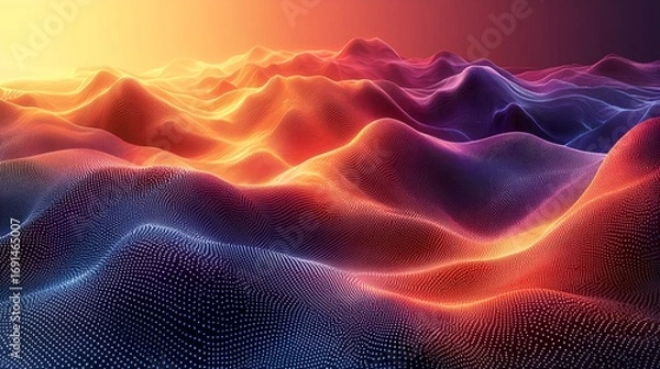 Fototapeta Abstract colorful landscape with vibrant hills and sunset.