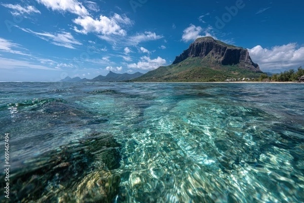 Obraz Coastal scene, crystal-clear water, tropical island