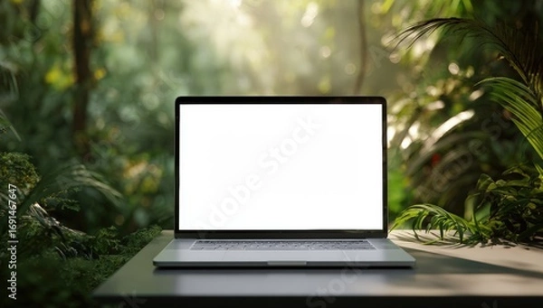 Fototapeta Laptop in a lush jungle setting (2)