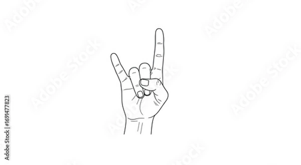 Fototapeta Hand gesture of rock and roll sign with index and pinky fingers extended