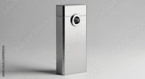 Fototapeta Sleek polished silver metallic rectangular USB flash drive with a distinctive circular port