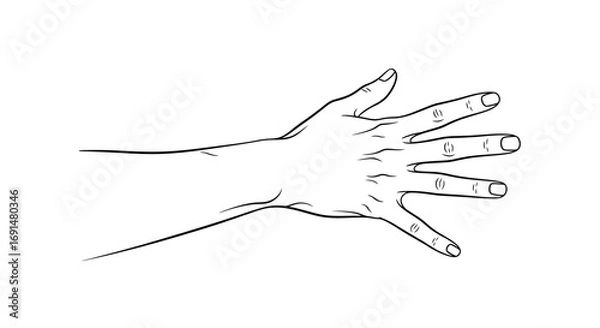 Obraz Detailed Black and White Hand Reaching Outwards, Open Palm