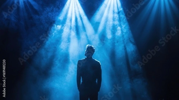 Fototapeta A stage performance with a dramatic beam of light highlighting the lead actor Adaptable