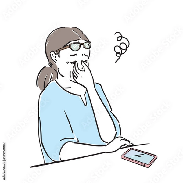 Obraz 体調不良のシニア大人女性　疲れ目、ドライアイ