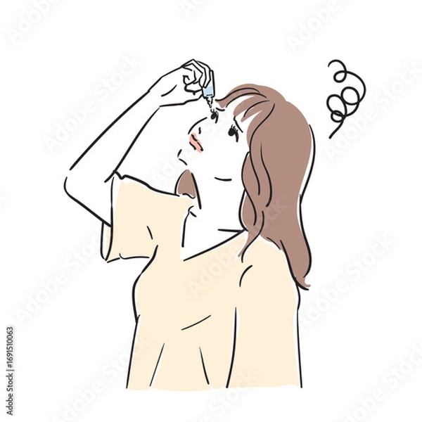 Obraz 体調不良の若い女性　疲れ目、ドライアイ