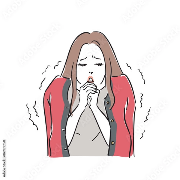 Obraz 体調不良の若い女性　冷え症