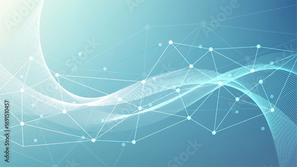 Fototapeta technology digital abstract futuristic background with flowing blue lines and connecting network dots symbolizing innovation communication and global connection science and internet