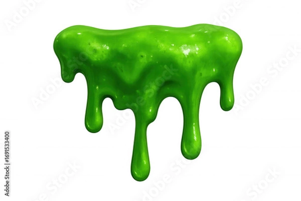 Fototapeta Viscous neon green slime dripping, creating slimy texture against transparent backdrop for spooky graphic design and halloween concepts