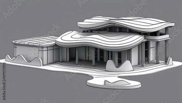 Fototapeta Futuristic Building Design Sketch