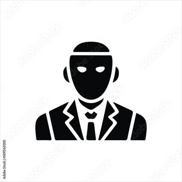 Fototapeta Black silhouette icon of a man in a suit with a blank face and tie Keywords: man, icon, silhouette, business