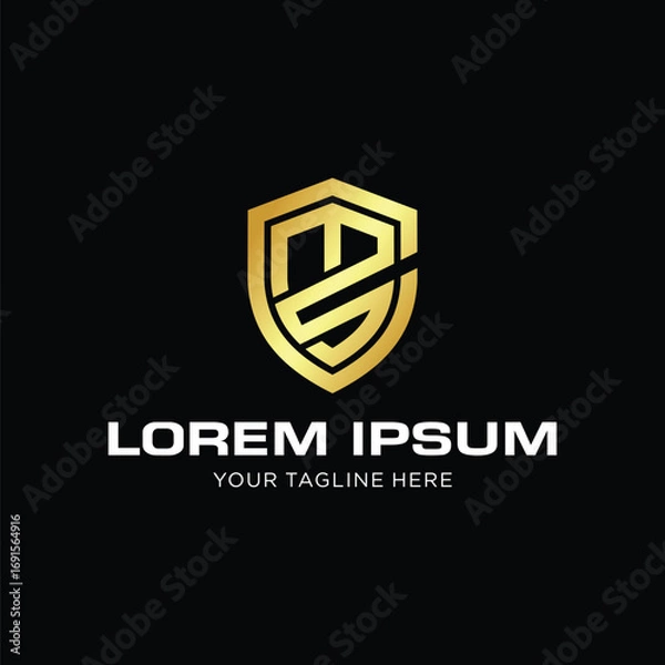 Fototapeta Golden Shield Logo Design with Letter S 