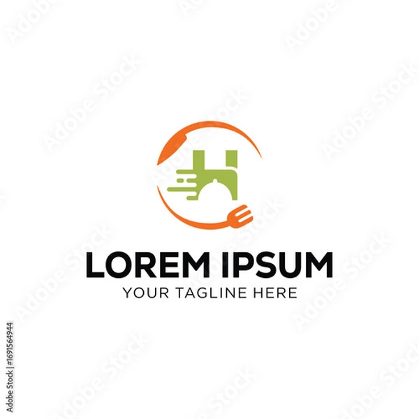 Fototapeta Food Delivery Logo Design with Fork and Dome
