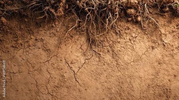 Fototapeta Dry soil with visible roots