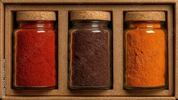 Fototapeta Colorful spices in glass jars displayed