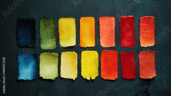 Fototapeta Color palette display on dark background