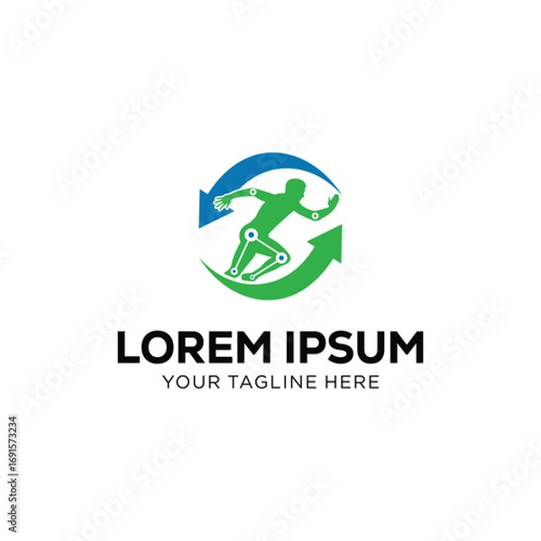 Fototapeta Sports Rehabilitation and Fitness Logo Design – Dynamic Runner with Arrows