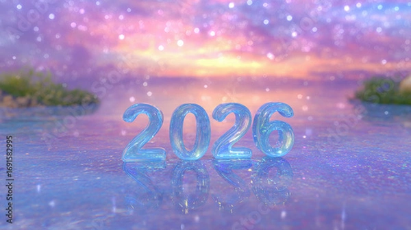 Fototapeta 2026新年祝福冰晶数字