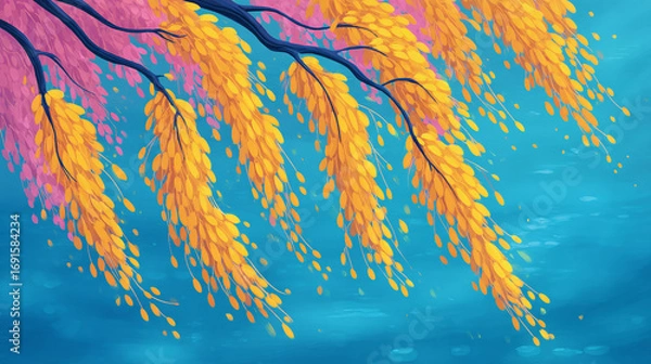 Fototapeta 梦幻树枝与落叶