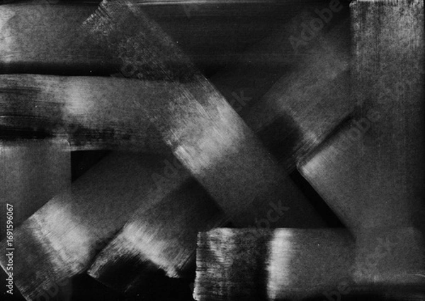 Fototapeta Abstract black white brush stroke texture background. Hand drawn grunge paint smudge graphic element.