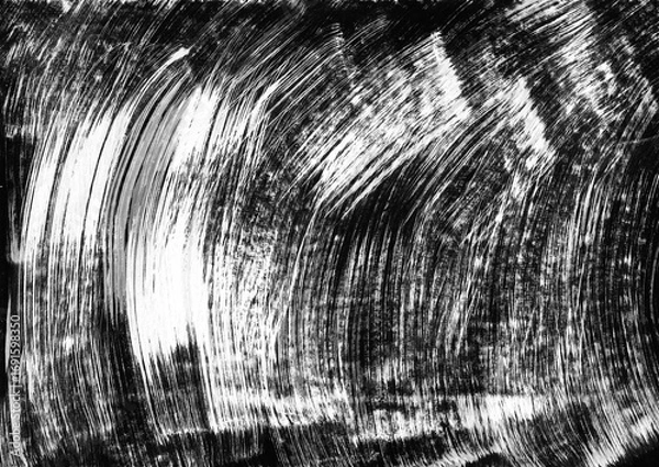 Fototapeta Abstract white paint brush stroke texture on black background. Grunge painting graphic element. Rough textured overlay design.