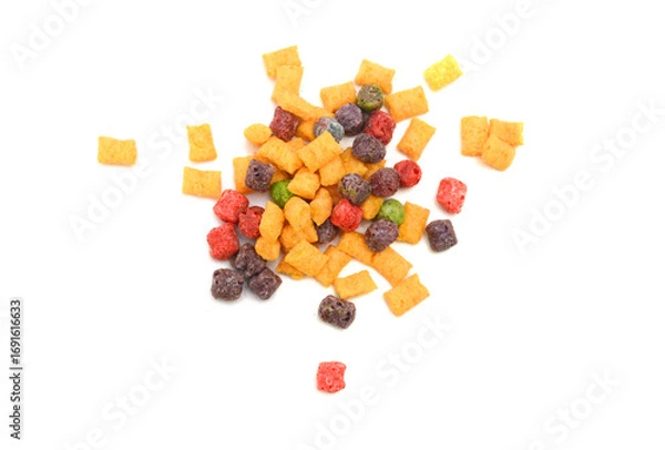 Obraz Delicious and nutritious fruit cereal loops flavorful, healthy and funny addition to kids breakfast