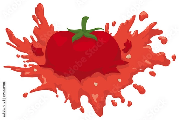 Fototapeta Isolated Smashed Juicy Tomato with some Seeds around it, Vector Illustration