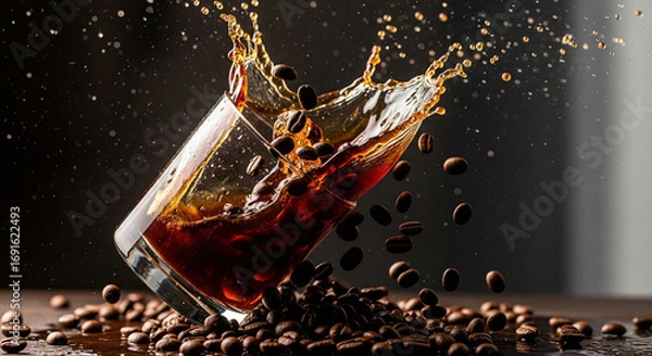 Obraz Surreal cold brew coffee splash with beans