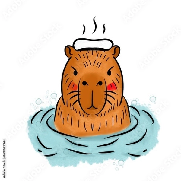 Obraz Relaxing Capybara in Hot Spring