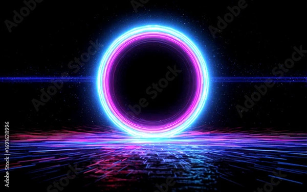 Fototapeta Neon glowing circular ring with futuristic light effects