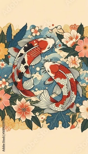 Fototapeta Eternal Flow - Koi Harmony in Japanese Vector Elegance