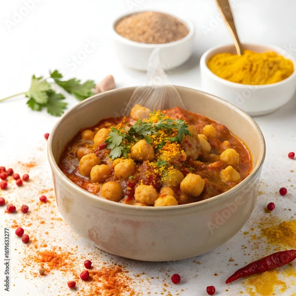 Obraz A hearty and flavorful North Indian curry made with chickpeas simmered in spicy tomato-onion gravy,