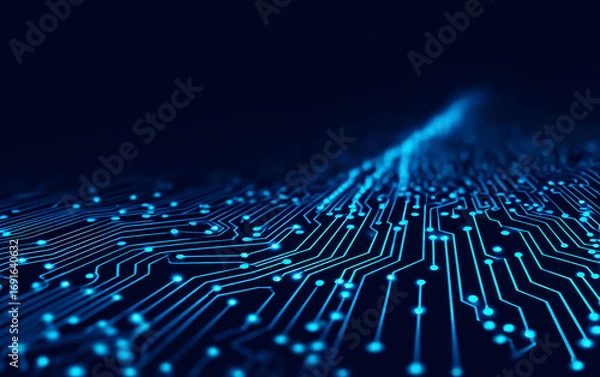 Fototapeta Close-up view of blue electronic circuit board pattern