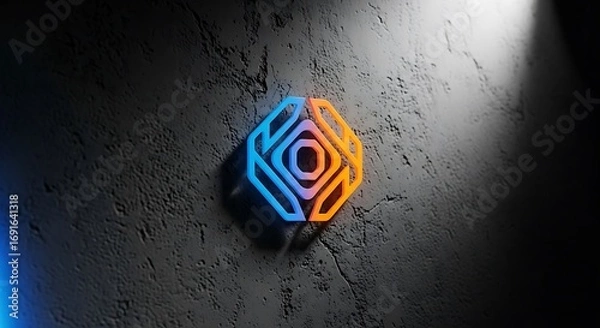 Fototapeta Abstract Neon Symbol on Concrete Wall - Modern Design and Technology.