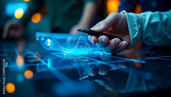 Fototapeta Innovative data visualization showing financial growth trends and business intelligence analytics for strategic decision making in technology