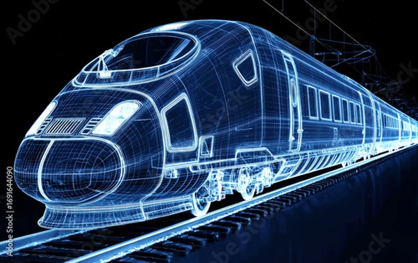 Fototapeta High-tech digital blueprint of a modern high-speed train