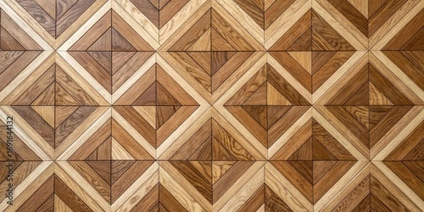Fototapeta Intricate geometric pattern of wood tiles featuring a repeating diamond shape in warm earthy tones
