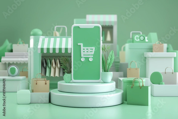 Obraz スマホで広がる3Dオンラインショッピングの世界