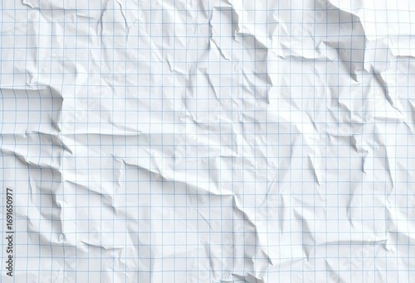 Fototapeta Wrinkled white gridded math paper, showing creases and texture,  detail,  learning