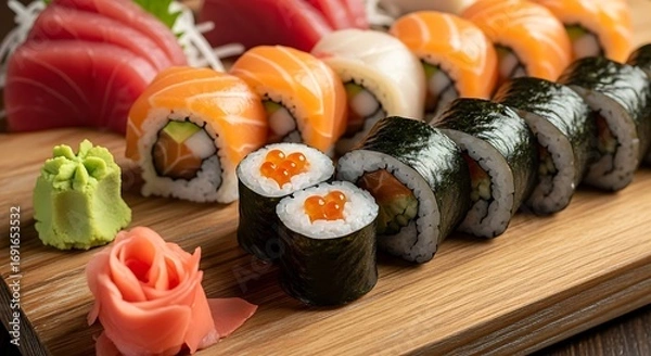 Fototapeta Delicious Sushi Platter - A Culinary Delight of Japanese Cuisine.