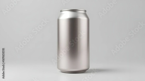 Obraz Sleek, modern aluminum beverage can mockup, perfect for product branding, advertising, and showcasing refreshing drink designs with a clean, minimalist studio aesthetic, ready for customization.