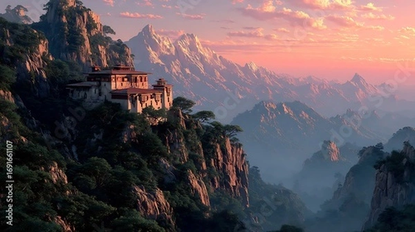 Fototapeta Himalayan monastery glowing high resolution photo