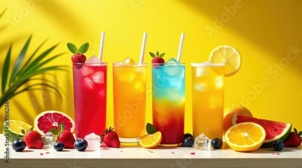 Fototapeta Refreshing Summer Beverages with Colorful Fruits and Ice