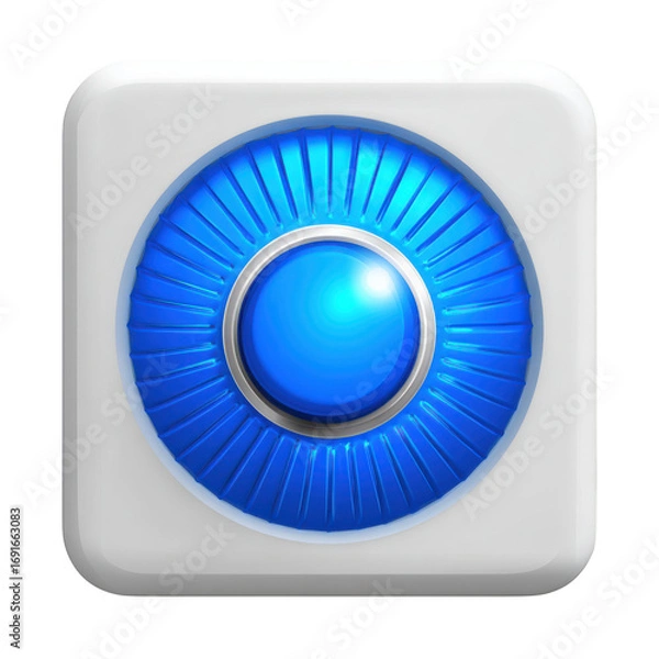 Fototapeta Blue button with radial lines on white rounded square background round button concentric circles isolated on a transparent background