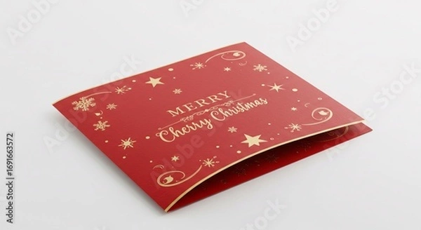 Fototapeta Closed Christmas card with Merry Christmas message on white background