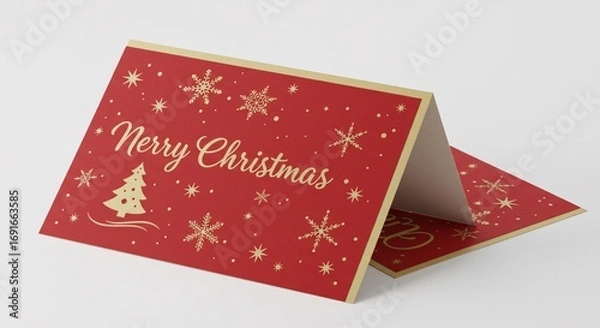 Fototapeta Open Christmas card with Merry Christmas message on white background