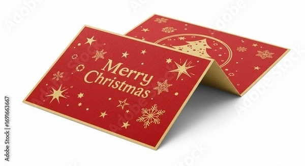 Fototapeta Open Christmas card with Merry Christmas message on white background